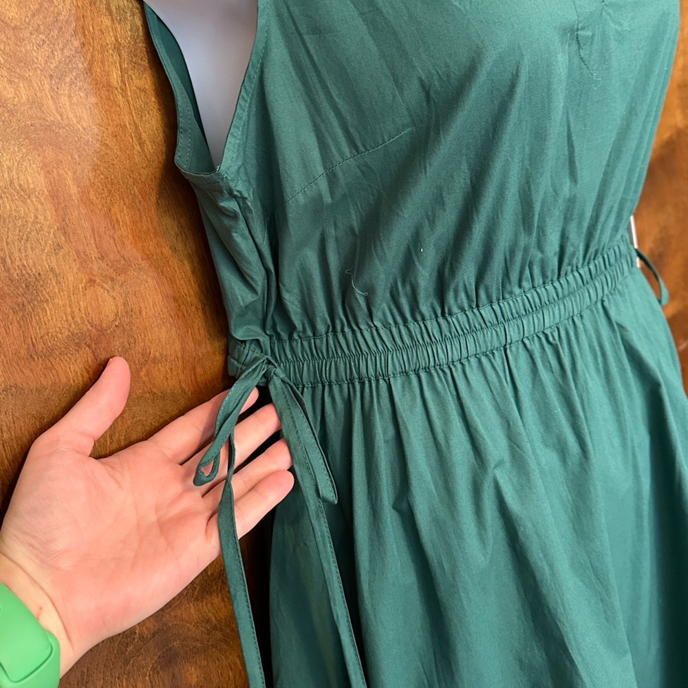 Calvin Klein Sleeveless Drawstring Waist Midi Dress Womens 12 Green Cutout Back - Picture 6 of 16